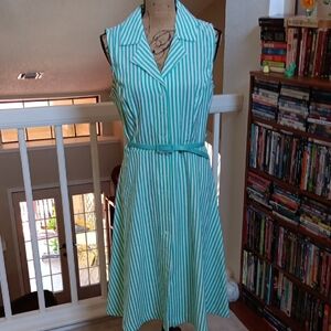 Shelby & Palmer Teal and White Striped Midi Dress